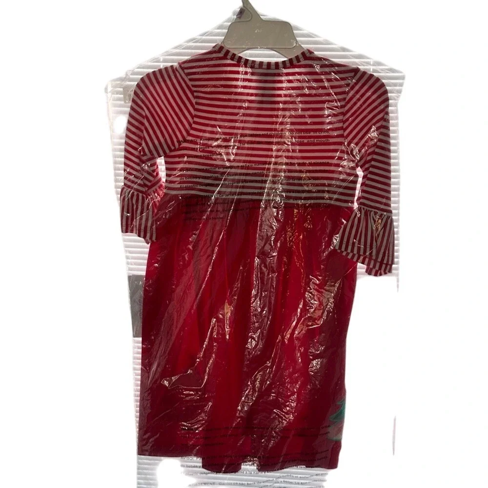 Bonnie Jean Girls Christmas Tree Dress‎ Red White Stripe Size 6